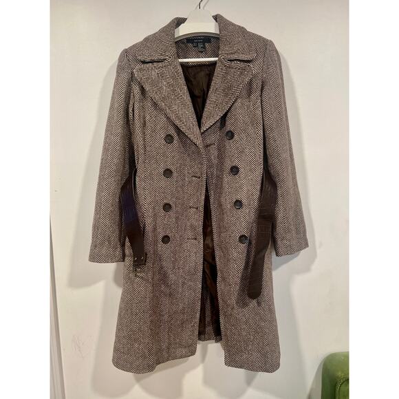 ZARA Womens Wool Belted Trench Coat M Brown Embossed Croc Vegan Belt - Picture 3 of 9